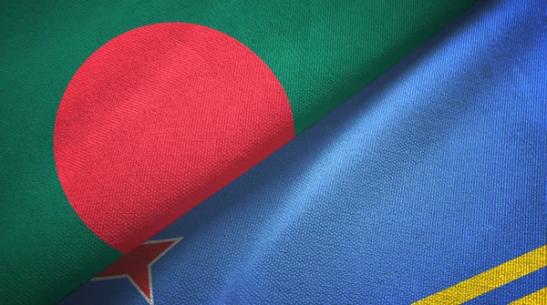 Bangladesh and Aruba two flags textile cloth, fabric texture