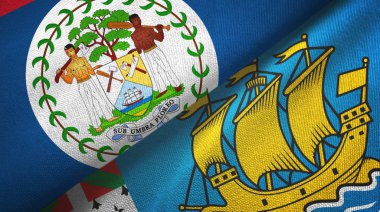 Belize ve Saint Pierre ve Miquelon iki bayrak tekstil kumaşı, kumaş dokusu