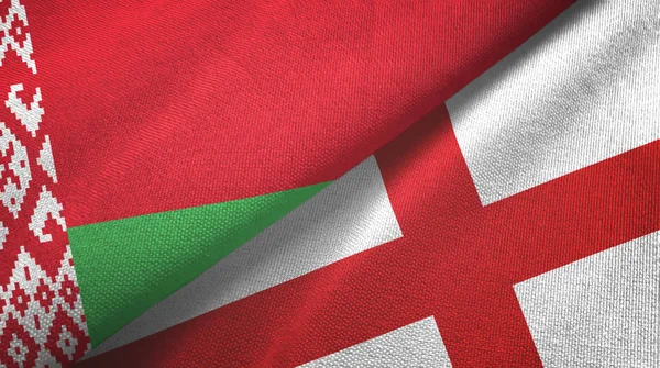Belarus and England two flags textile cloth, fabric texture — 스톡 사진