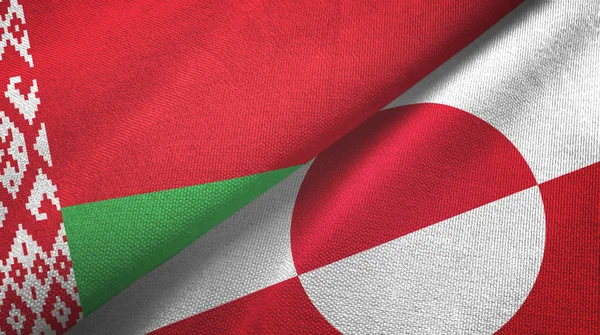 Bielorrússia e Gronelândia duas bandeiras pano têxtil, textura de tecido — Fotografia de Stock
