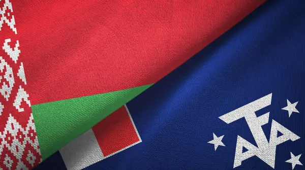 Bielorrusia y tierras australes y antárticas francesas dos banderas de tela textil — Foto de Stock