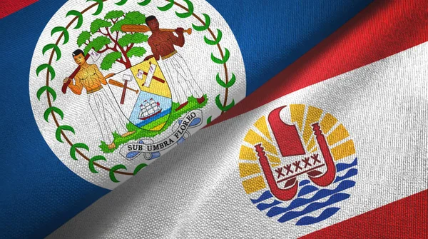 Belize en Frans-Polynesië twee vlaggen textiel doek, stof textuur — Stockfoto