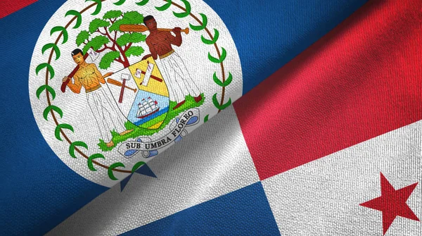 Belize e Panama due bandiere tessuto, tessitura tessuto — Foto Stock