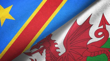 Kongo Demokratik Cumhuriyeti ve Galler iki bayraklı kumaş, kumaş dokusu