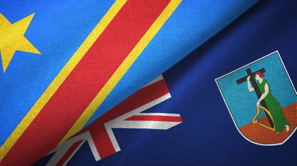 刚果（金）和蒙特塞拉特两国国旗纺织品，面料质地 — 图库照片