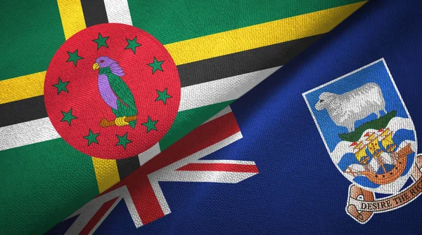 多米尼克和福克兰群岛两面旗帜纺织品，面料质感 — 图库照片