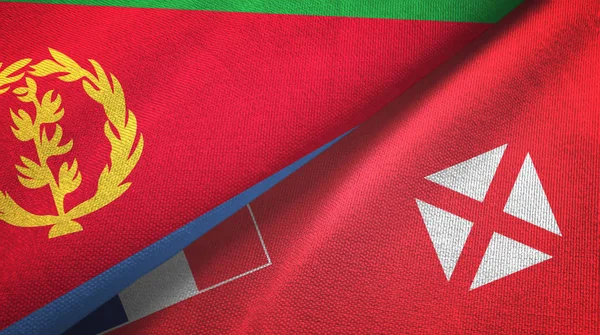 Eritrea y Wallis y Futuna dos banderas tela textil, textura de la tela — Foto de Stock