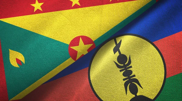 Grenada i Nowa Kaledonia dwie flagi tkaniny tekstylne, tekstura tkaniny — Zdjęcie stockowe