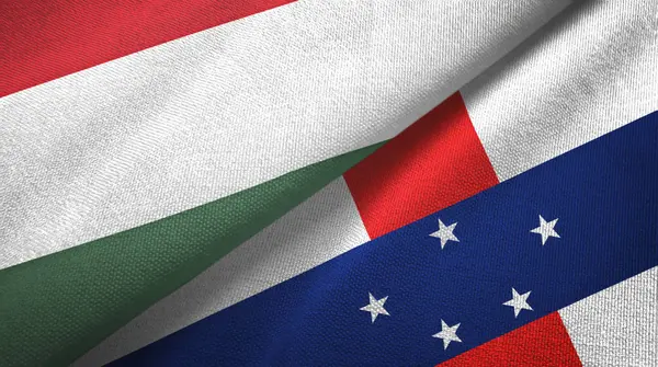 Macaristan ve Hollanda Antilleri iki bayrak tekstil kumaşı, kumaş dokusu
