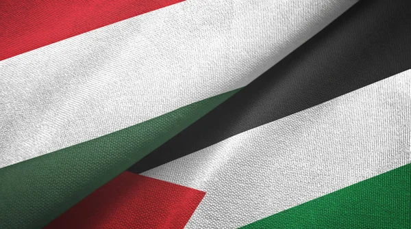 Hungary and Palestine two flags textile cloth, fabric texture — Stock Photo, Image