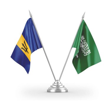 Saudi Arabia and Barbados table flags isolated on white 3D rendering 