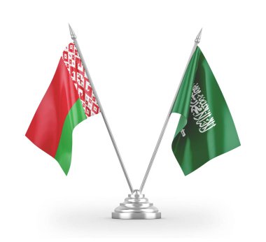 Saudi Arabia and Belarus table flags isolated on white 3D rendering 
