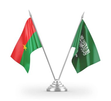 Saudi Arabia and Burkina Faso table flags isolated on white 3D rendering 