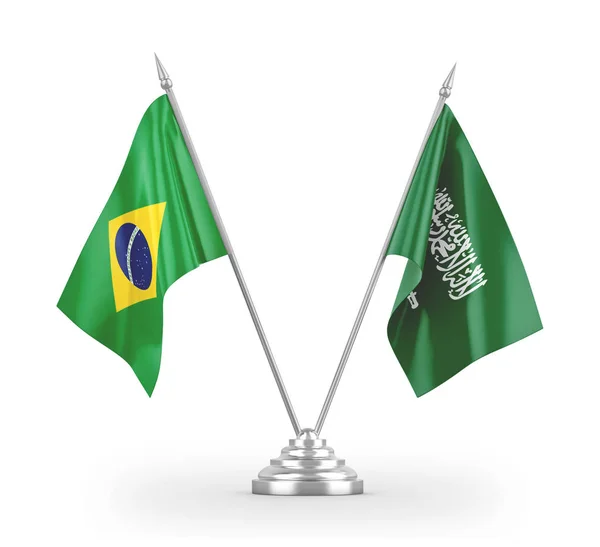 Saudi Arabia and Brazil table flags isolated on white 3D rendering — ストック写真