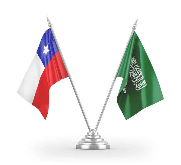 Saoedi-Arabië en Chili tafelvlaggen geïsoleerd op witte 3d rendering — Stockfoto