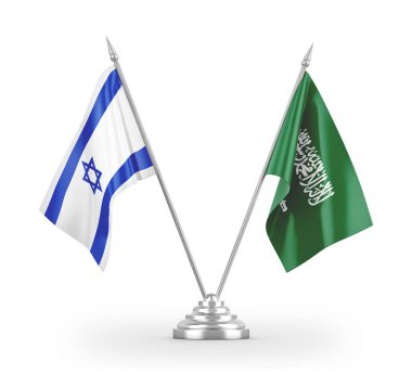 Saudi Arabia and Israel table flags isolated on white 3D rendering
