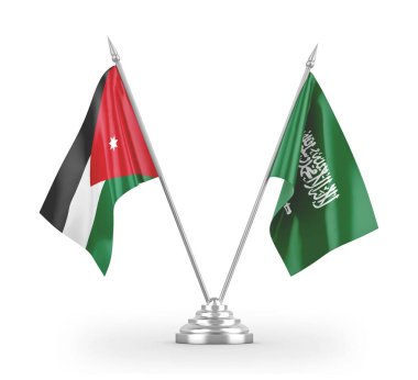 Saudi Arabia and Jordan table flags isolated on white 3D rendering