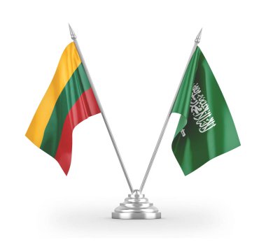 Saudi Arabia and Lithuania table flags isolated on white 3D rendering