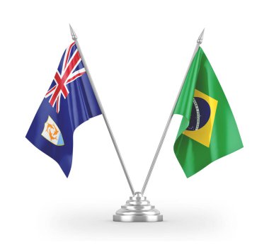 Brazil and Anguilla table flags isolated on white 3D rendering