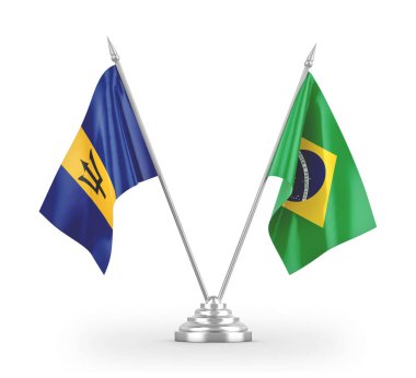 Brazil and Barbados table flags isolated on white 3D rendering 