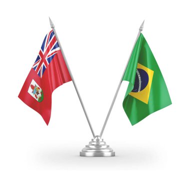 Brazil and Bermuda table flags isolated on white 3D rendering