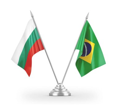 Brazil and Bulgaria table flags isolated on white 3D rendering 