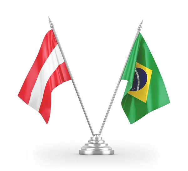 Banderas de mesa de Brasil y Austria aisladas en renderizado 3D blanco — Foto de Stock