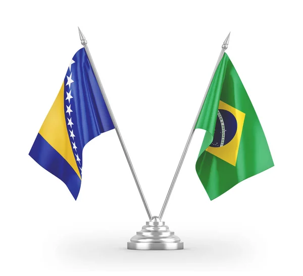 Επιτραπέζιες σημαίες Βραζιλίας και Βοσνίας και Ερζεγοβίνης απομονωμένες σε λευκό 3d rendering — Φωτογραφία Αρχείου