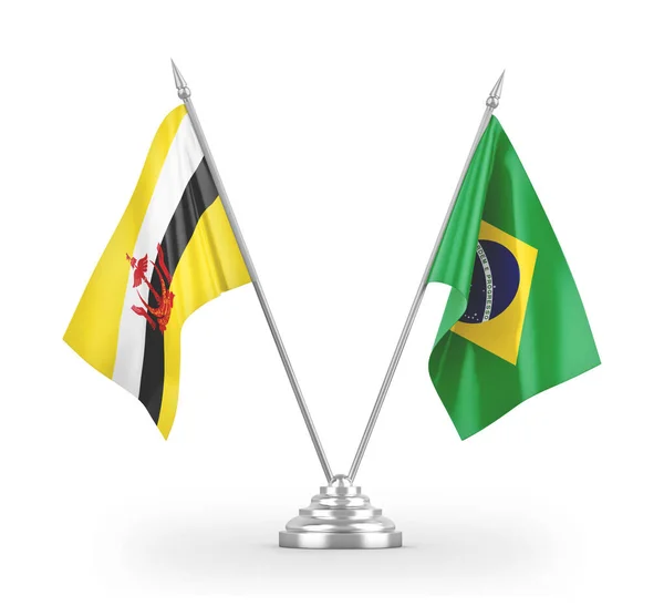 Brazil and Brunei table flags isolated on white 3D rendering — Stock Photo, Image