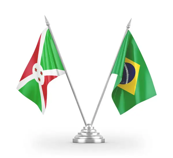 Bandeiras de mesa Brasil e Burundi isoladas em renderização 3D branca — Fotografia de Stock