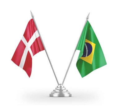 Brazil and Denmark table flags isolated on white 3D rendering