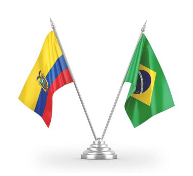Brazil and Ecuador table flags isolated on white 3D rendering