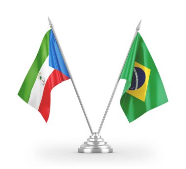 Brazil and Equatorial Guinea table flags isolated on white 3D rendering