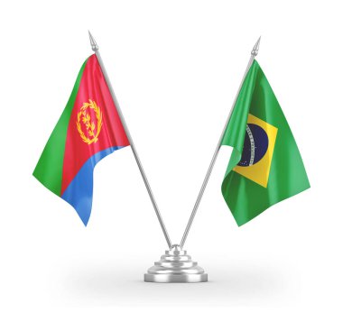 Brazil and Eritrea table flags isolated on white 3D rendering