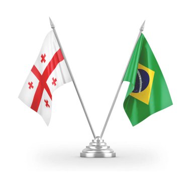 Brazil and Georgia table flags isolated on white 3D rendering