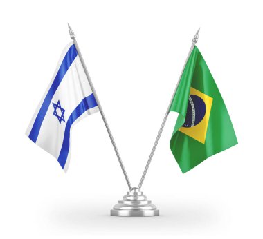 Brazil and Israel table flags isolated on white 3D rendering