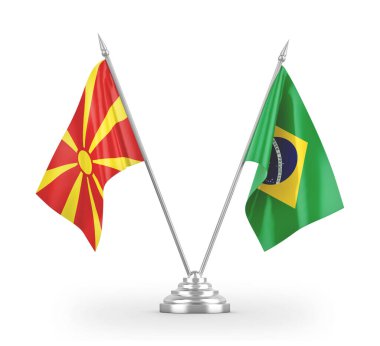 Brazil and North Macedonia table flags isolated on white 3D rendering