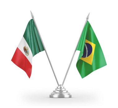 Brazil and Mexico table flags isolated on white 3D rendering