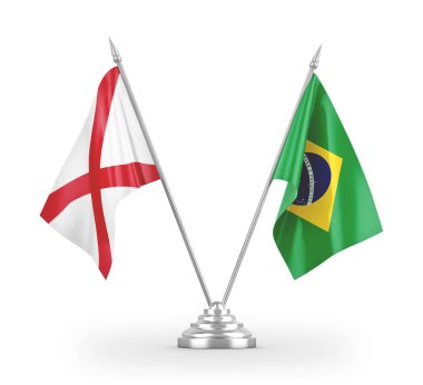 Brazil and Northern Ireland table flags isolated on white 3D rendering
