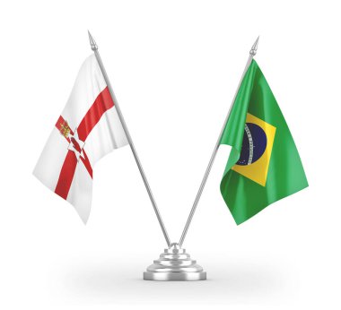 Brazil and Northern Ireland table flags isolated on white 3D rendering
