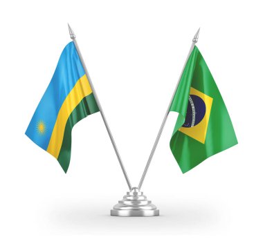 Brazil and Rwanda table flags isolated on white 3D rendering