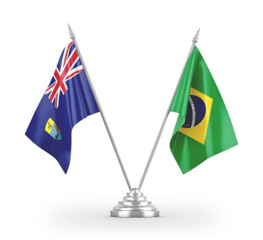 Brazil and Saint Helena table flags isolated on white 3D rendering