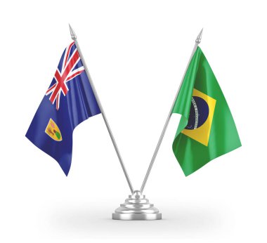 Brazil and Turks and Caicos Islands table flags isolated on white 3D rendering