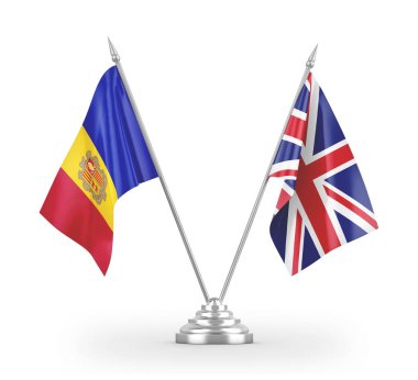 United Kingdom and Andorra table flags isolated on white 3D rendering 