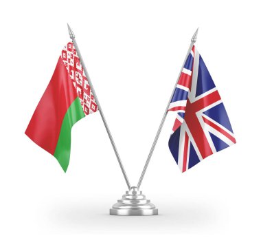 United Kingdom and Belarus table flags isolated on white 3D rendering 