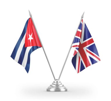 United Kingdom and Cuba table flags isolated on white 3D rendering