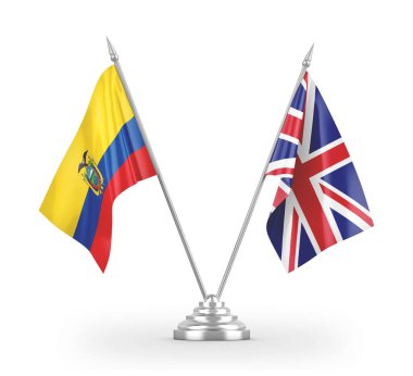 United Kingdom and Ecuador table flags isolated on white 3D rendering