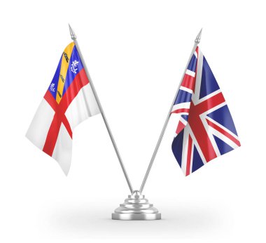 United Kingdom and Herm table flags isolated on white 3D rendering
