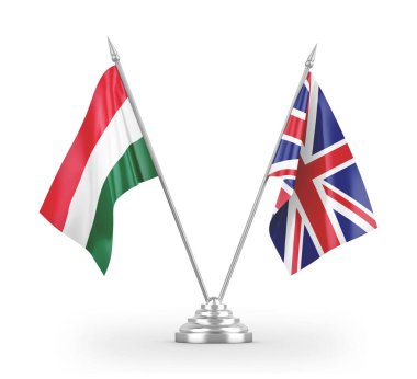 United Kingdom and Hungary table flags isolated on white 3D rendering