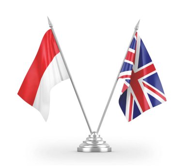 United Kingdom and Indonesia table flags isolated on white 3D rendering
